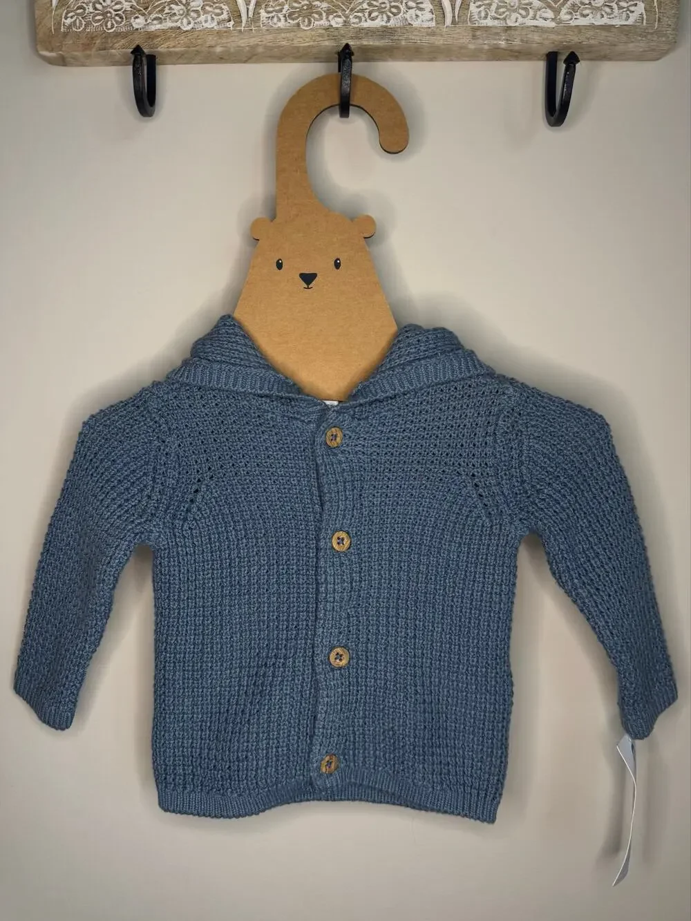 Carter's Hooded Waffle Knit Baby Sweater Cardigan sz 3M - Picture 1 of 2